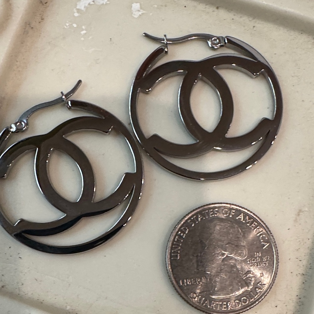 Silver Interlocking Hoop Earrings - image 2